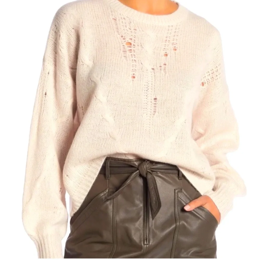 SOLD NWT $400! LUXE 360Cashmere Ivory Sweater Sz L - Picture 4 of 8